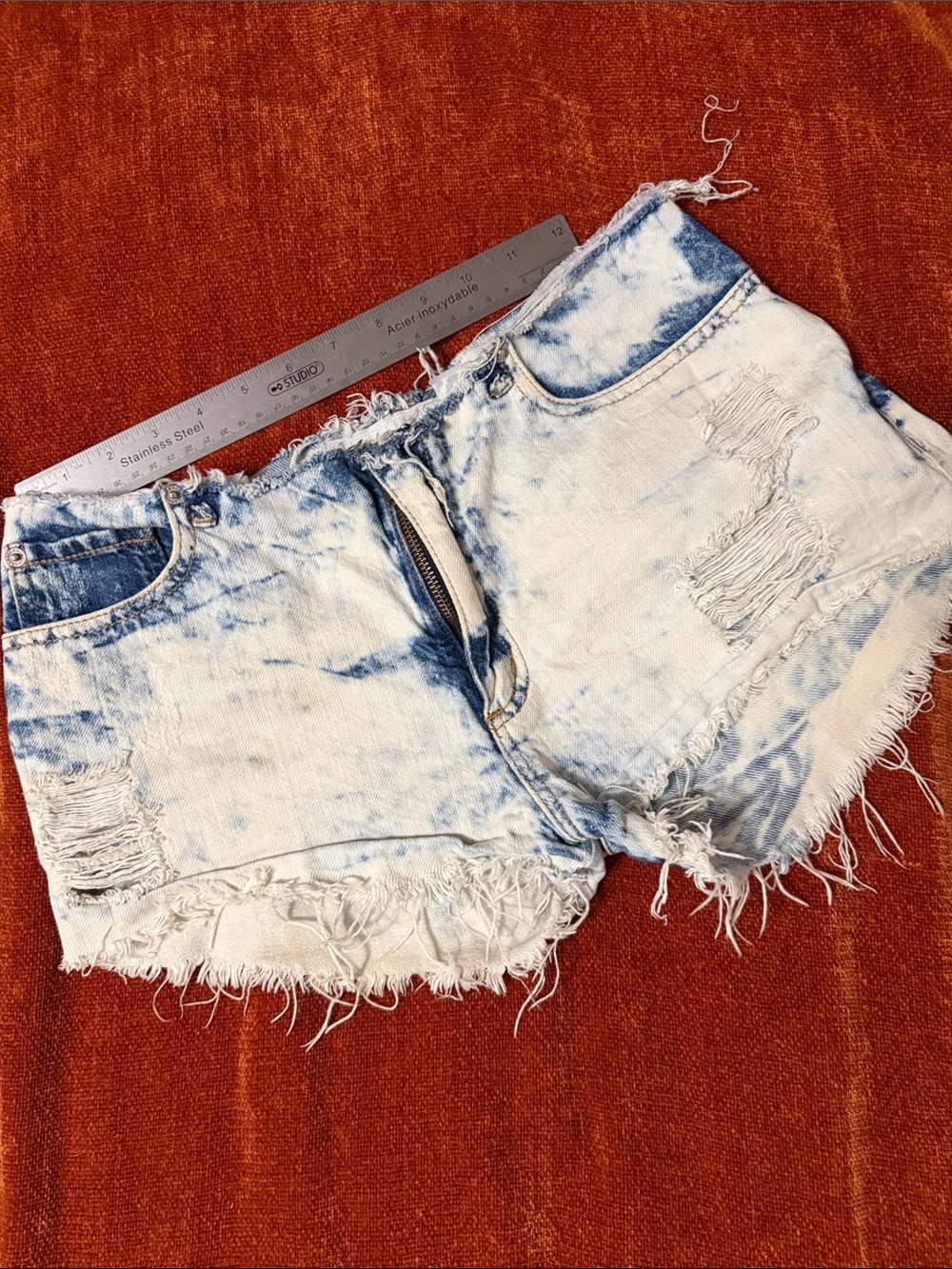 Distressed Acid-Wash Denim Shorts - Light Blue | 28
